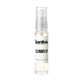 "A small, clear glass spray bottle of Scentivia Perfumes' 'Clubbed Up' Extrait de Parfum featuring an off-white label and clear cap, set against a black background."
