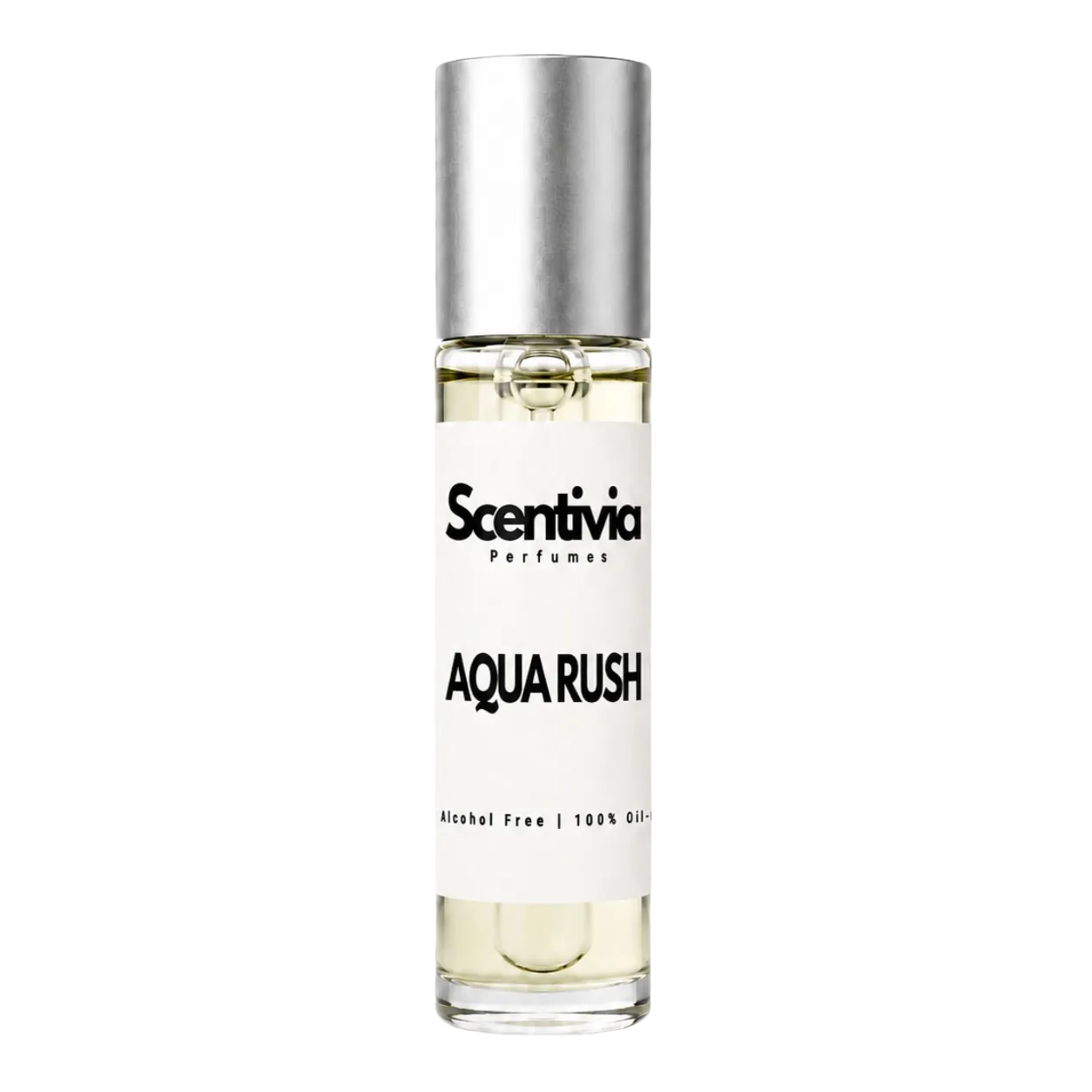 Perfume bottle labeled 'Aqua Rush' by Scentivia on a white background