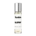 BLUEPRINT roll-on perfume by Scentivia in a clear glass bottle with a silver cap, featuring a white label, pale golden fragrance oil, and alcohol-free, 100% oil-based formulation.
