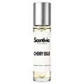CHERRY ISSUE roll-on perfume by Scentivia in a clear glass bottle with a silver cap, featuring a white label, pale golden fragrance oil, and alcohol-free, 100% oil-based formulation.
