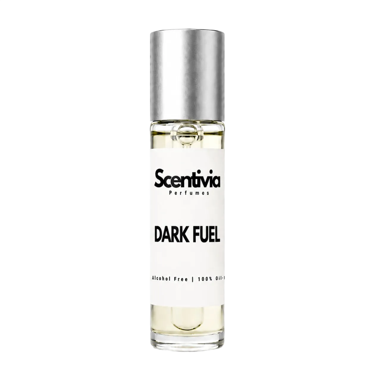 Perfume bottle labeled 'Dark Fuel' by Scentivia on a white background
