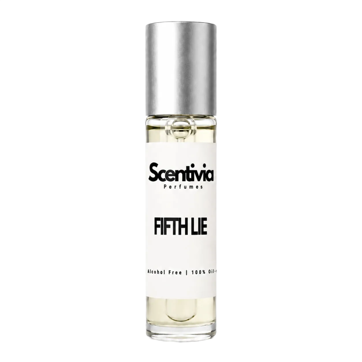 Perfume bottle labeled 'Fifth Lie' by Scentivia on a white background