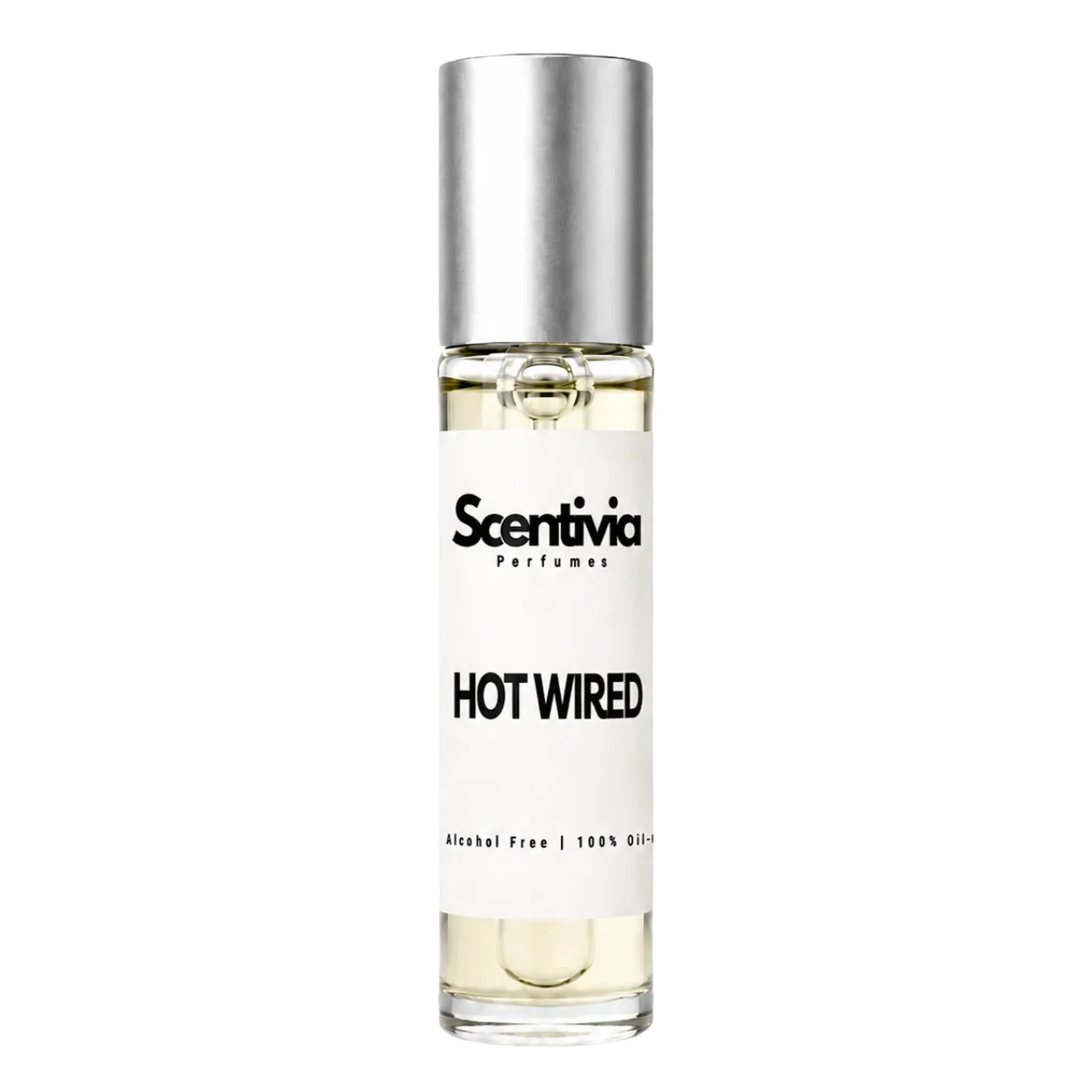 Perfume bottle labeled 'Hot Wired' by Scentivia on a white background