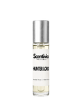 HUNTER LORD roll-on perfume by Scentivia in a clear glass bottle with a silver cap, featuring a white label, pale golden fragrance oil, and alcohol-free, 100% oil-based formulation.
