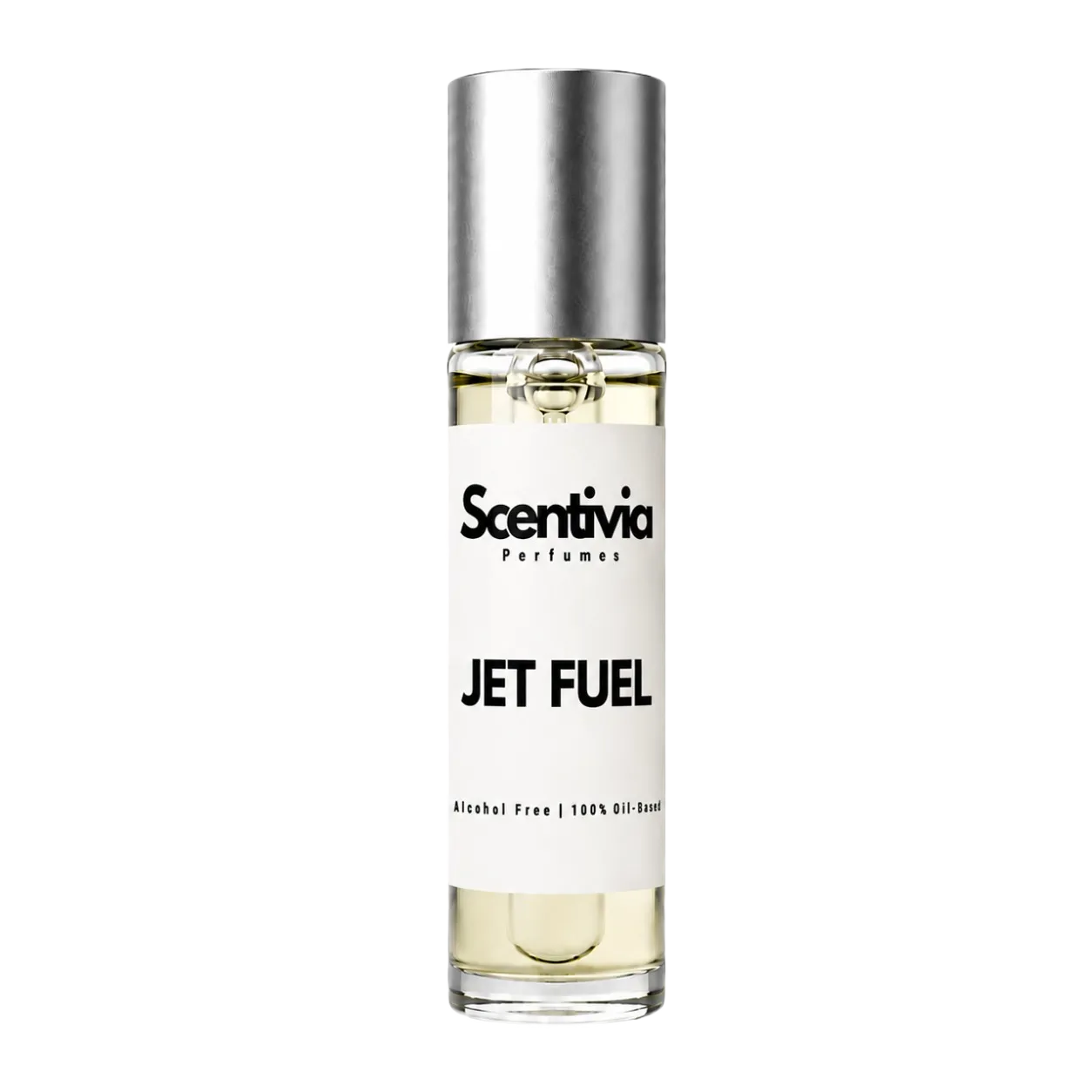 Perfume bottle labeled 'Jet Fuel' by Scentivia on a white background