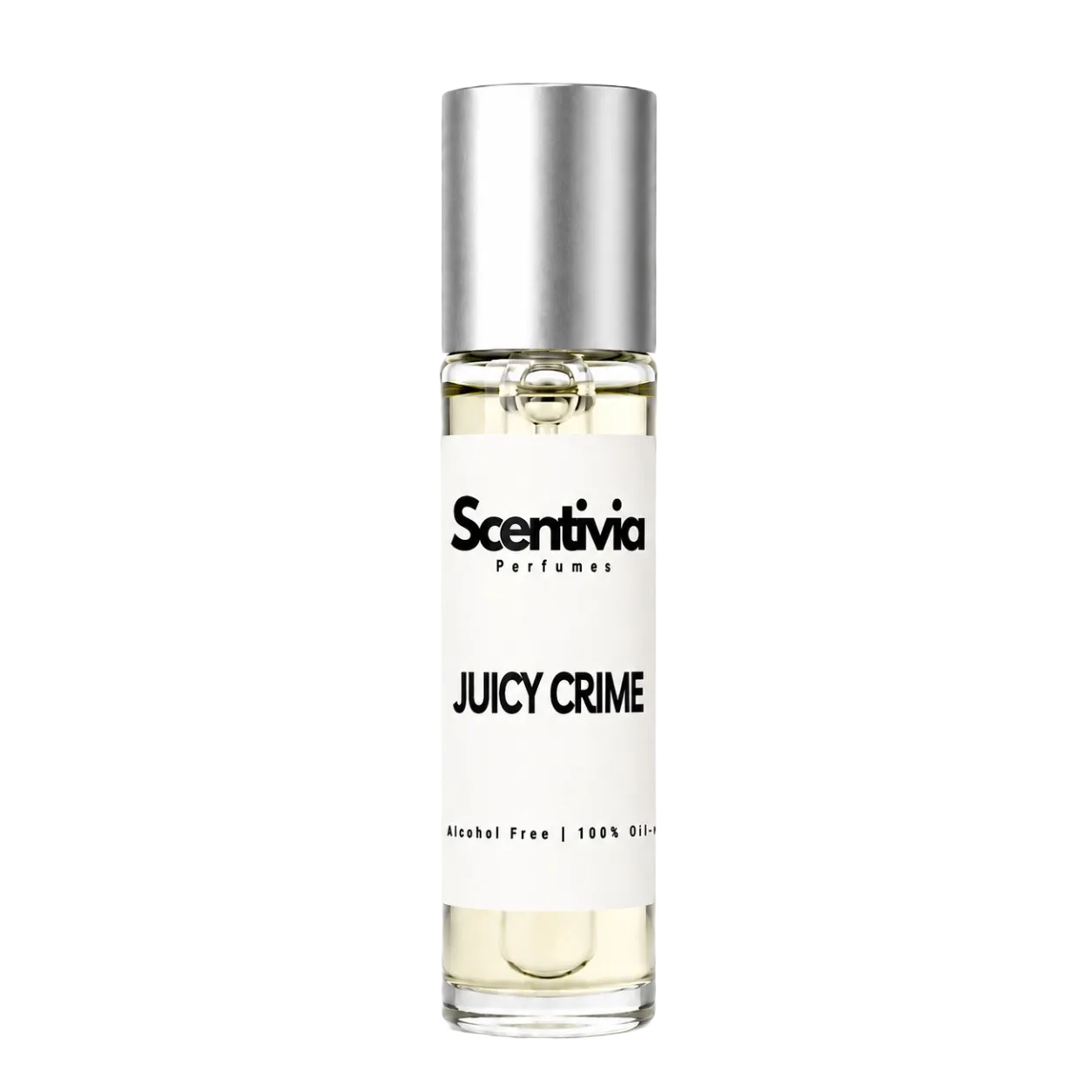 Perfume bottle labeled 'Juicy Crime' by Scentivia on a white background