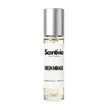 NEON MIRAGE roll-on perfume by Scentivia in a clear glass bottle with a silver cap, featuring a white label, pale golden fragrance oil, and alcohol-free, 100% oil-based formulation.
