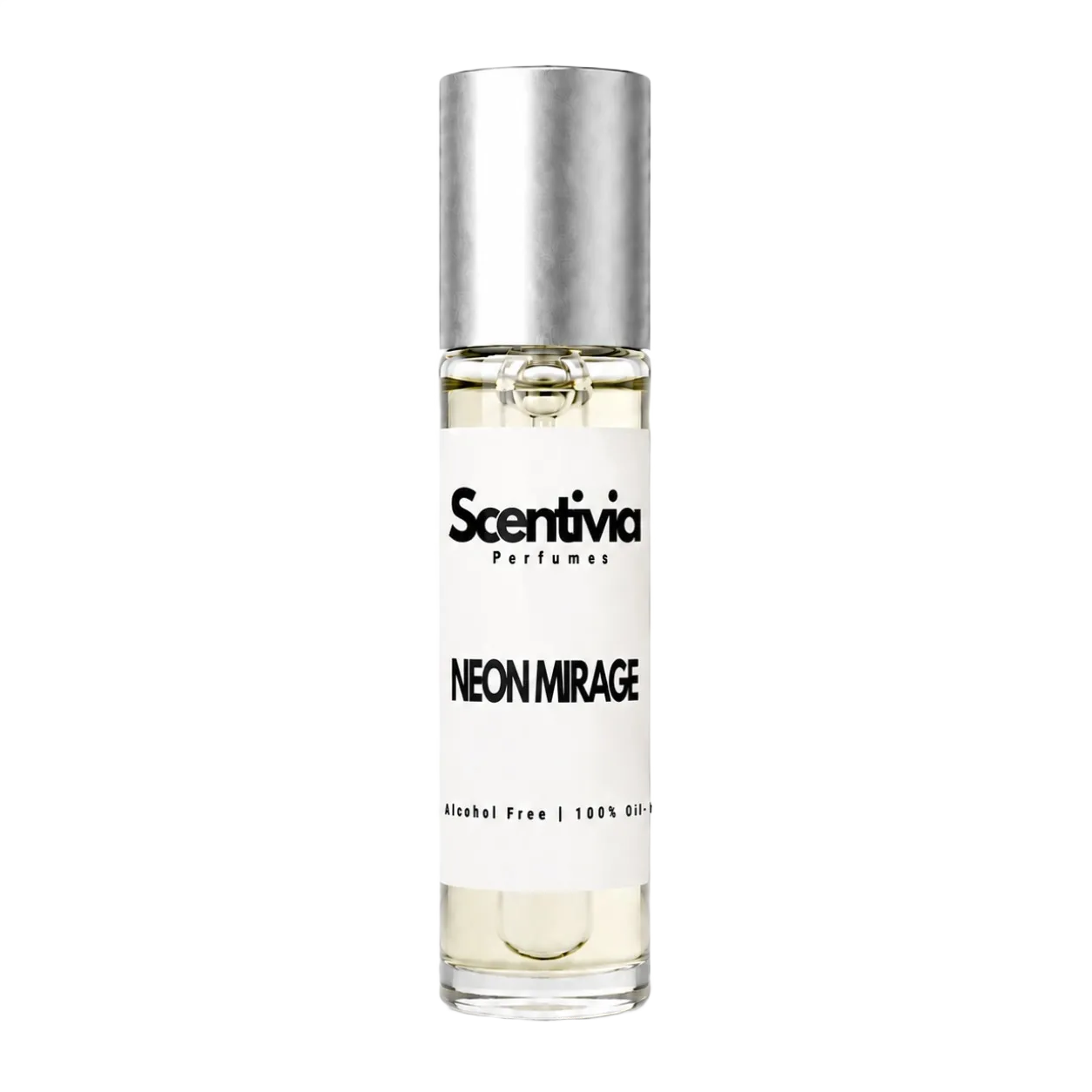 Perfume bottle labeled 'Neon Mirage' by Scentivia on a white background