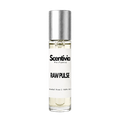 RAW PULSE roll-on perfume by Scentivia in a clear glass bottle with a silver cap, featuring a white label, pale golden fragrance oil, and alcohol-free, 100% oil-based formulation.
