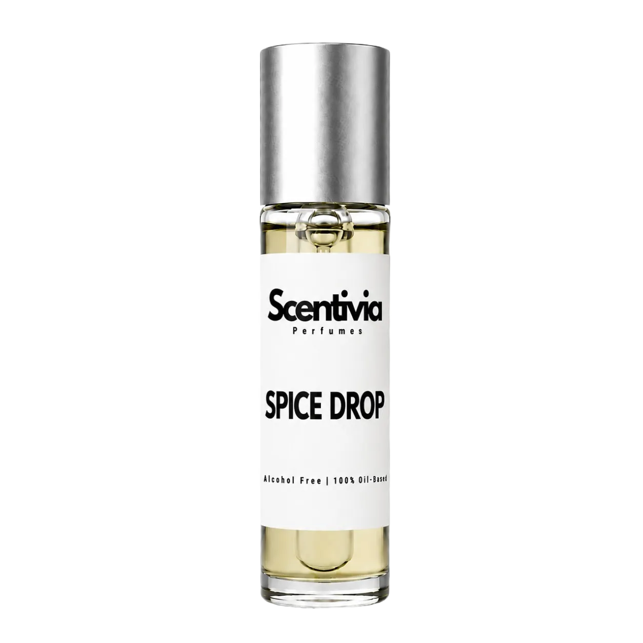 Perfume bottle labeled 'Spice Drop' by Scentivia on a white background