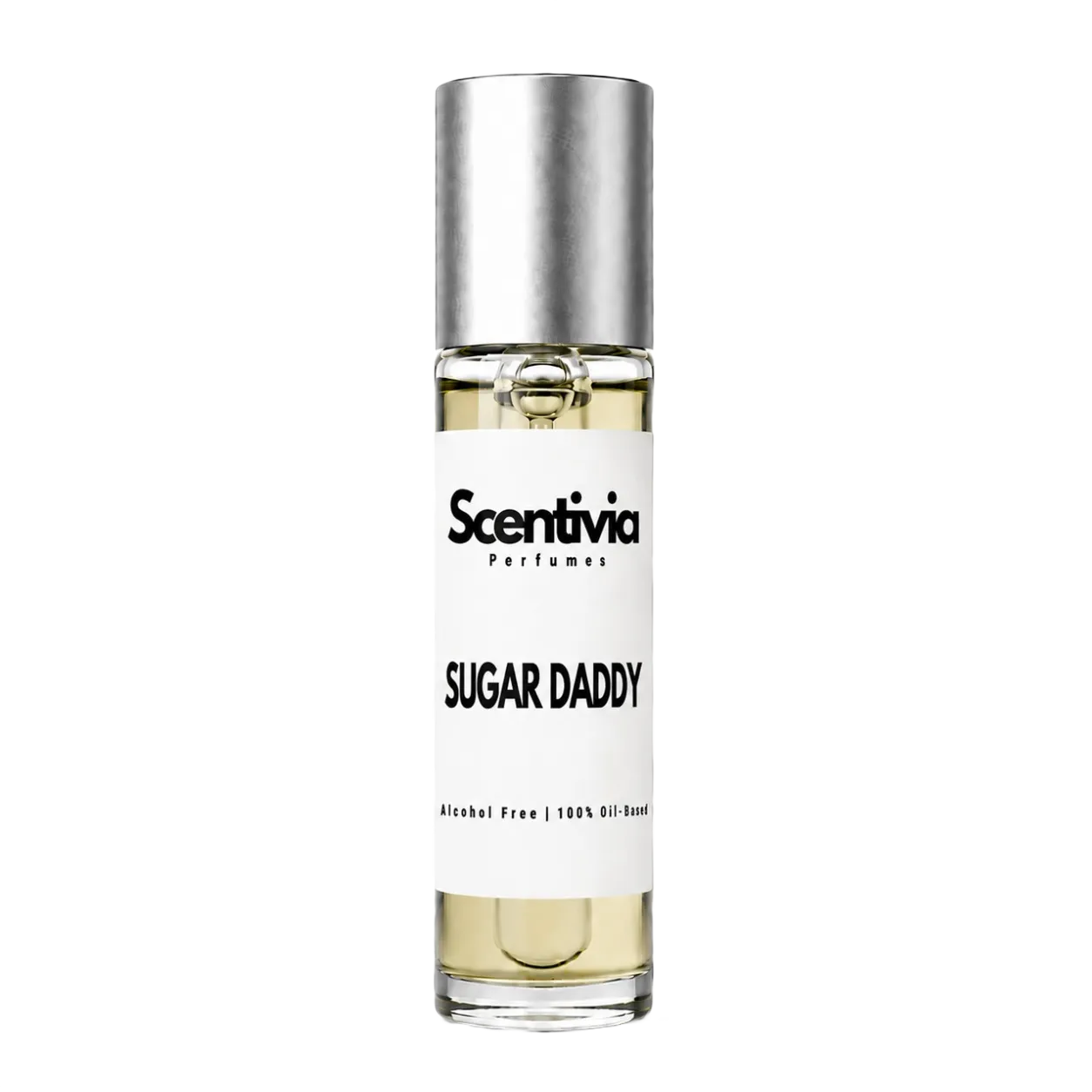 Perfume bottle labeled 'Sugar Daddy' by Scentivia on a white background