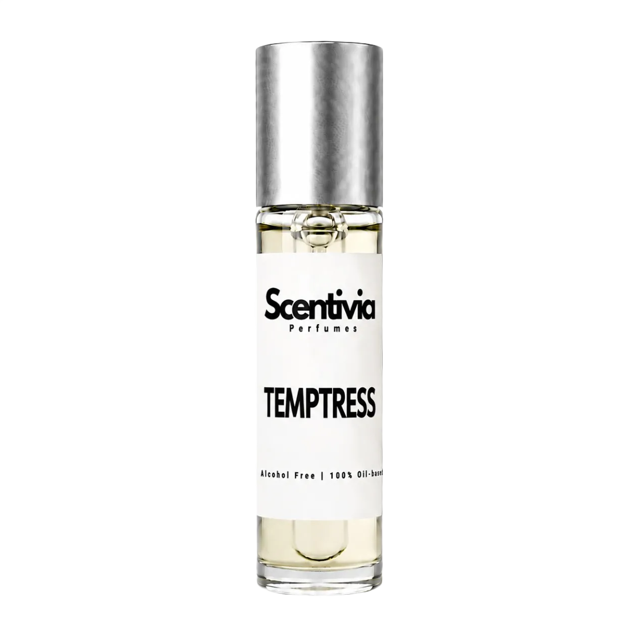 Perfume bottle labeled 'Scentivia Perflumes Temptress' on a white background