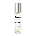 WILS SPORTS roll-on perfume by Scentivia in a clear glass bottle with a silver cap, featuring a white label, pale golden fragrance oil, and alcohol-free, 100% oil-based formulation.
